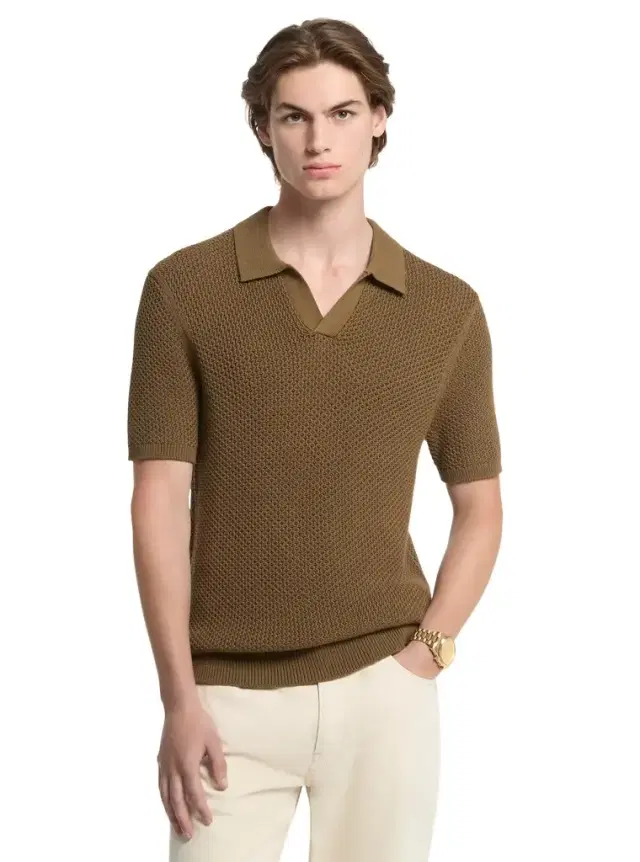 Michael Kors Collection Textured Cotton Johnny Collar Polo Shirt