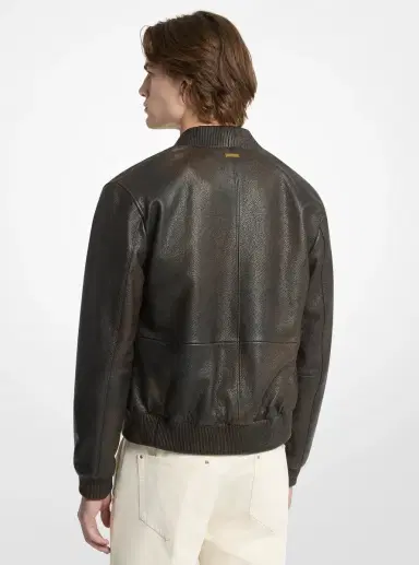 Michael Kors Collection Pebbled Leather Bomber Jacket in Brown | Thumbnail 2 Michael Kors Collection Pebbled Leather Bomber Jacket in Brown | Thumbnail 2