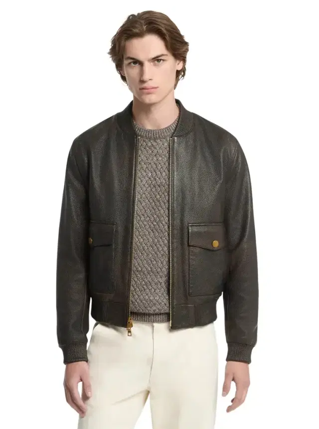 Michael Kors Collection Pebbled Leather Bomber Jacket