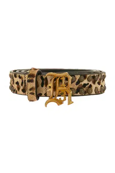 R13 Slim Logo Belt with Brass Dome Studs | Thumbnail 3