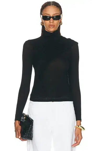 ENZA COSTA Sheer Cashmere Jersey Bandana Turtleneck Top