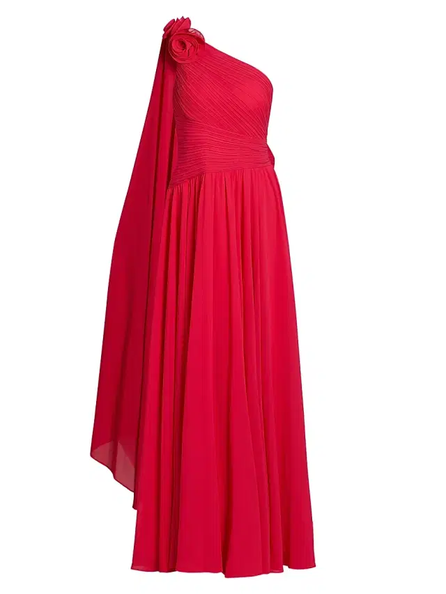 Teri Jon by Rickie Freeman Women's Pleated Chiffon One-Shoulder Gown - Fuchsia