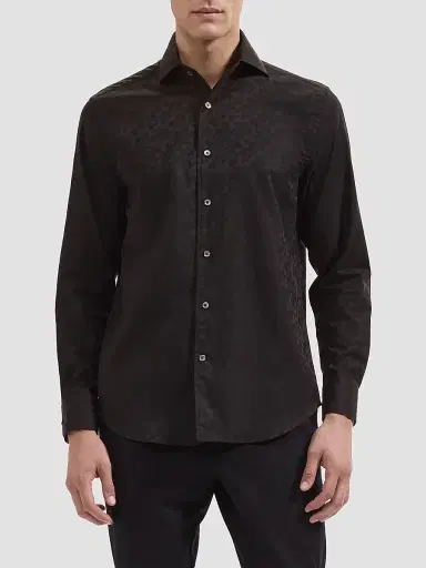 Bugatchi Men's Alvin Woven Shaped Cotton Shirt - Black - Size XXL | Thumbnail 4