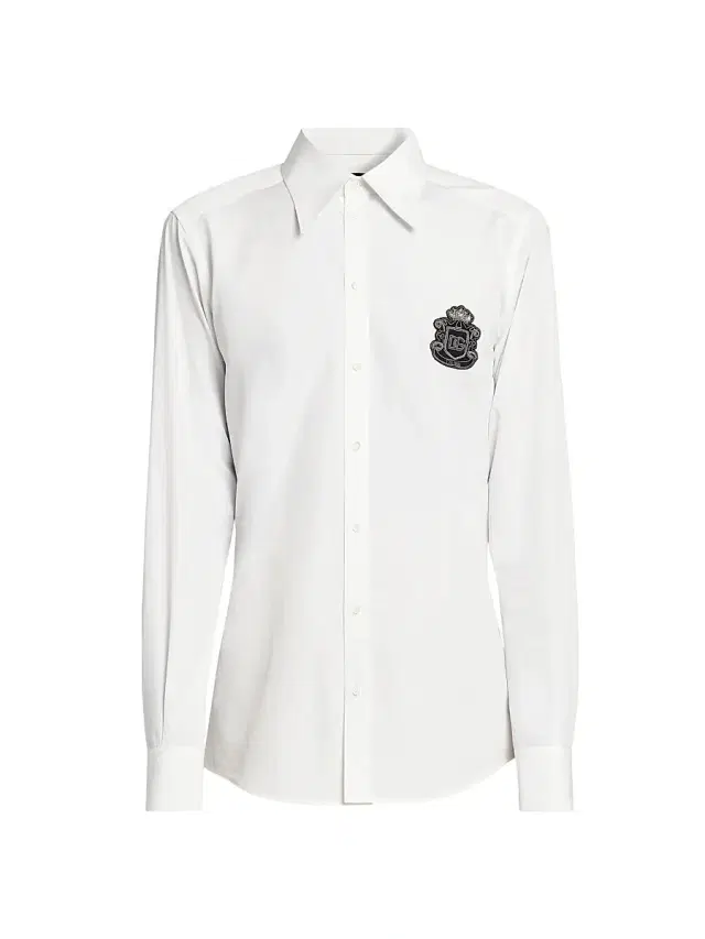 Dolce & Gabbana Men's Logo Cotton Poplin Shirt - Bianco Ottico