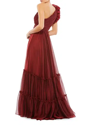 Mac Duggal Women's One-Shoulder Tiered Chiffon Gown - Wine | Thumbnail 2 Mac Duggal Women's One-Shoulder Tiered Chiffon Gown - Wine | Thumbnail 2