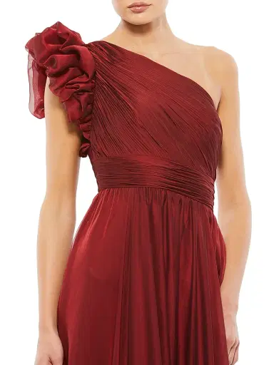 Mac Duggal Women's One-Shoulder Tiered Chiffon Gown - Wine | Thumbnail 3 Mac Duggal Women's One-Shoulder Tiered Chiffon Gown - Wine | Thumbnail 3