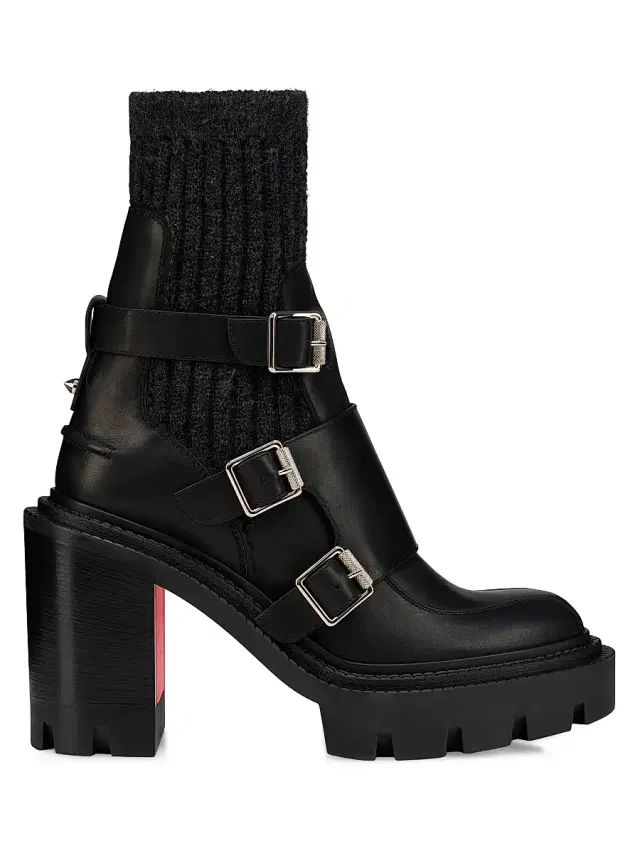 Christian Louboutin Women's Cortinetta College Leather 100MM Zipped Booties - Black