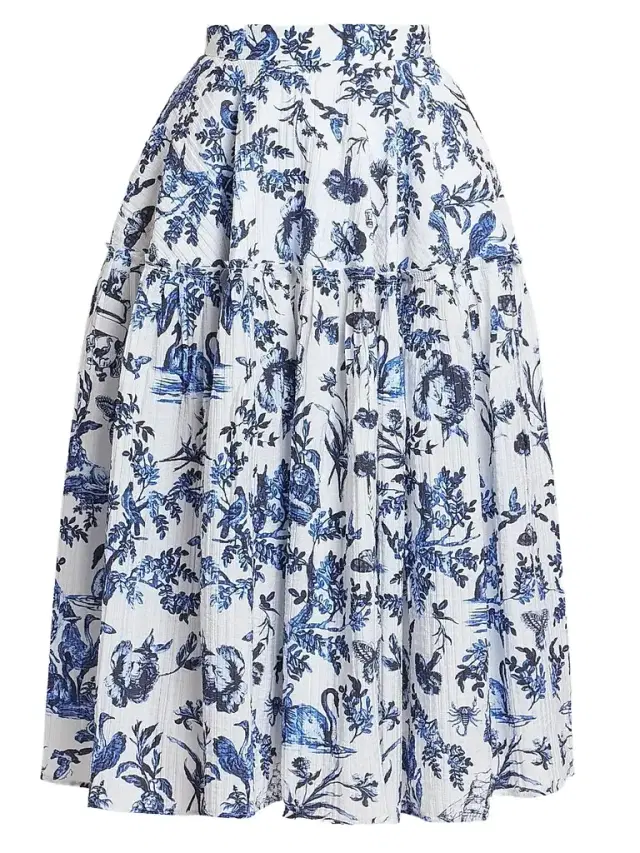 Erdem Women's Printed Crinkled Midi Skirt - Ink Blue