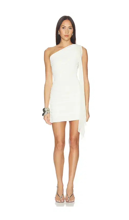Mimchik One Shoulder Chiffon Tie Mini Dress