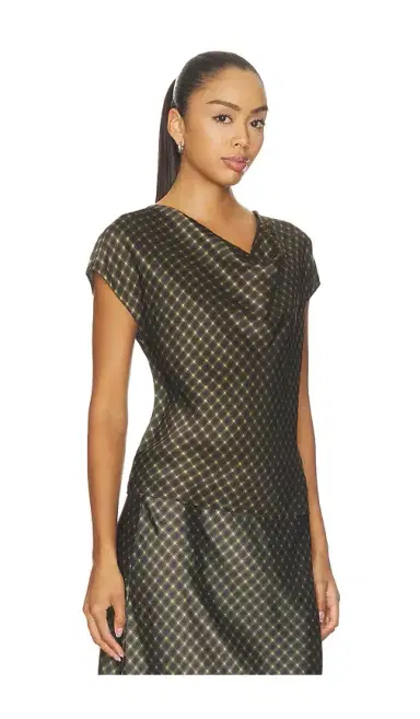 Vince Ombre Plaid On Cowl Neckcap Sleeveless Blouse | Thumbnail 2