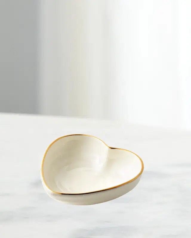 AERIN Ribbed 24K-Gold Rim Heart Dish