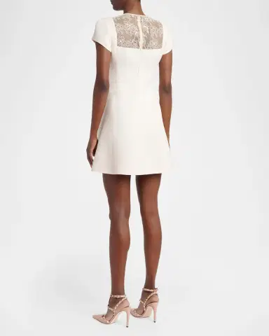 Valentino Garavani Short-Sleeve Lace-Yoke Bow Mini Dress | Thumbnail 3 Valentino Garavani Short-Sleeve Lace-Yoke Bow Mini Dress | Thumbnail 3