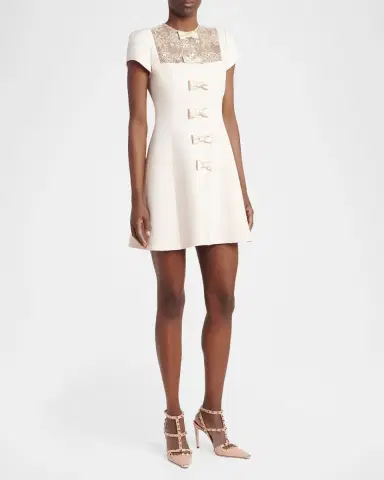 Valentino Garavani Short-Sleeve Lace-Yoke Bow Mini Dress | Thumbnail 4 Valentino Garavani Short-Sleeve Lace-Yoke Bow Mini Dress | Thumbnail 4