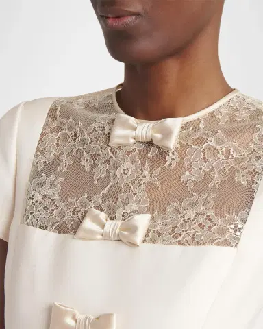 Valentino Garavani Short-Sleeve Lace-Yoke Bow Mini Dress | Thumbnail 5 Valentino Garavani Short-Sleeve Lace-Yoke Bow Mini Dress | Thumbnail 5