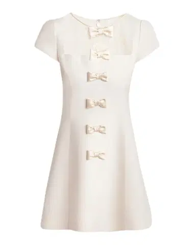 Valentino Garavani Short-Sleeve Lace-Yoke Bow Mini Dress | Thumbnail 1 Valentino Garavani Short-Sleeve Lace-Yoke Bow Mini Dress | Thumbnail 1