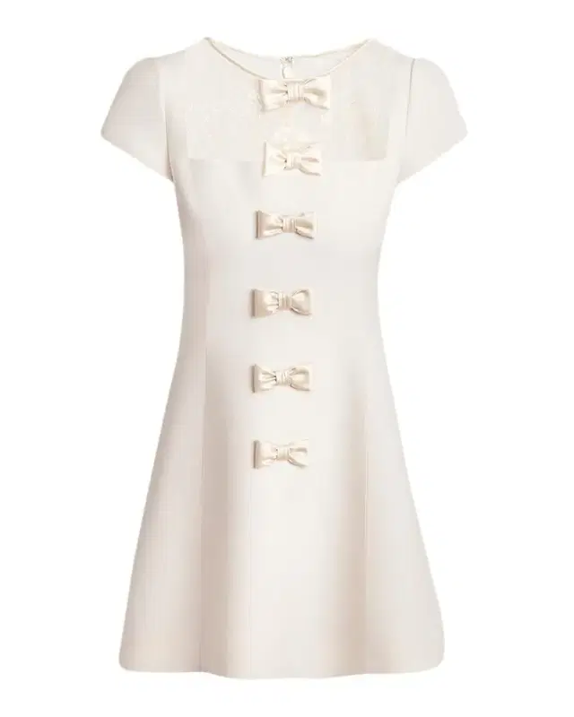 Valentino Garavani Short-Sleeve Lace-Yoke Bow Mini Dress