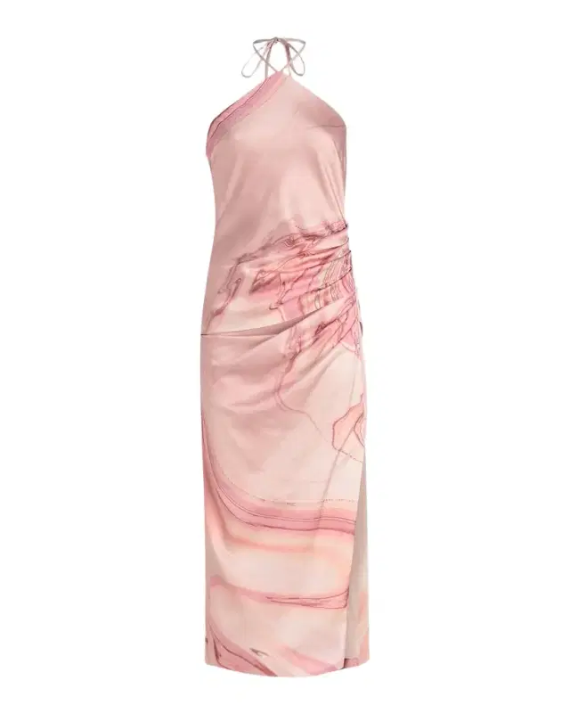 Simkhai Hansel Oil Spill-Print Satin Halter Midi Dress