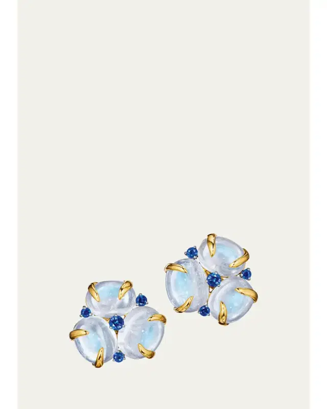 VERDURA 18K Yellow Gold Moonstone and Sapphire Tendril Cluster Clip-On Earrings