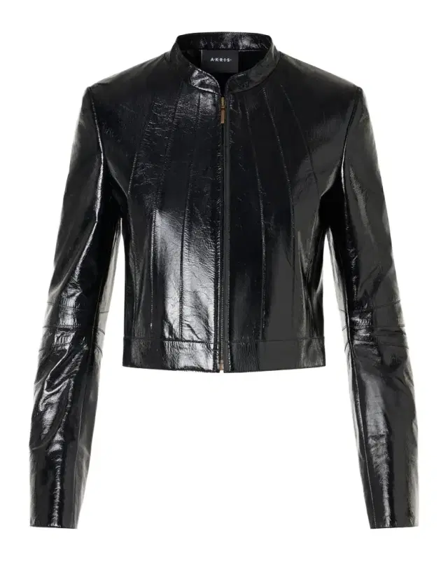 Akris Shiny Leather Crop Zip Jacket