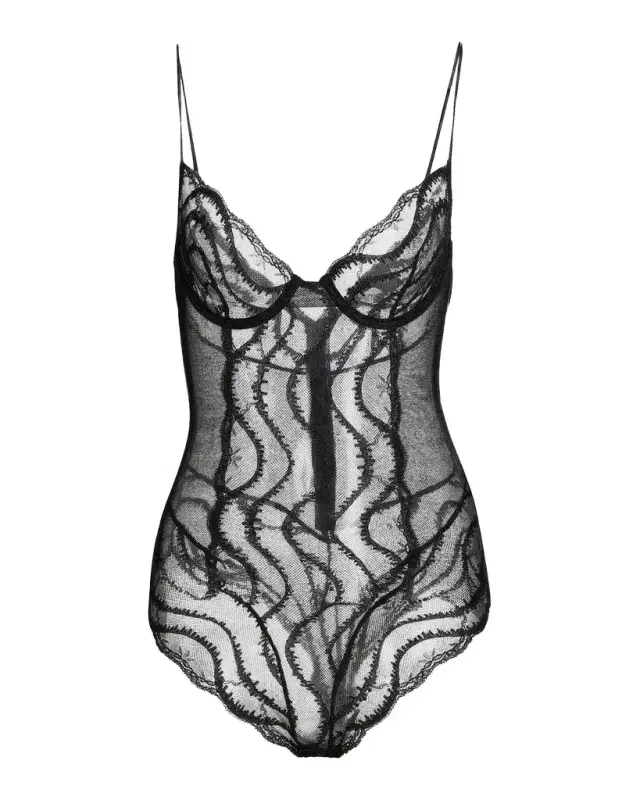 Kiki De Montparnasse Leche Moi Embroidered Tulle Bodysuit