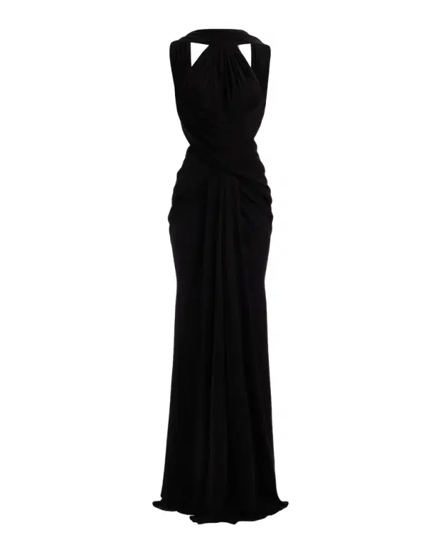 Elie Saab Crisscross Draped Jersey Backless Halter Gown