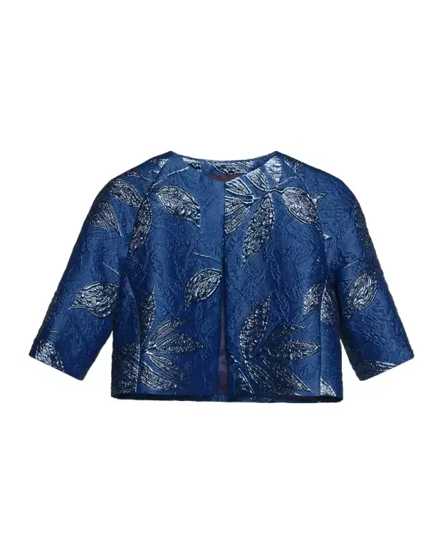 Talbot Runhof Metallic Peony Jacquard Bolero Jacket