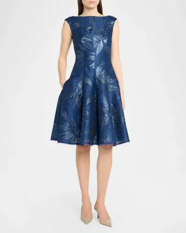 Talbot Runhof Peony Jacquard Sleeveless Short Dress | Thumbnail 2 Talbot Runhof Peony Jacquard Sleeveless Short Dress | Thumbnail 2