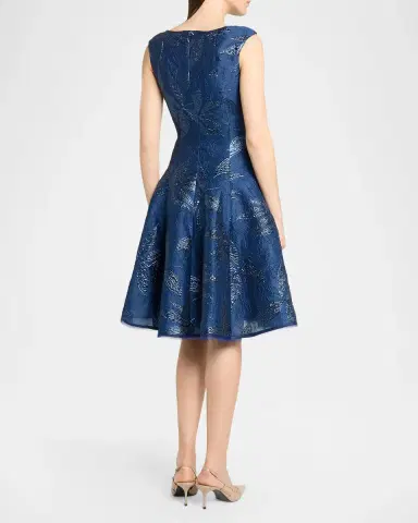 Talbot Runhof Peony Jacquard Sleeveless Short Dress | Thumbnail 3 Talbot Runhof Peony Jacquard Sleeveless Short Dress | Thumbnail 3