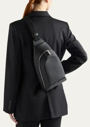 Valextra Men's V-Line Core Leather One-Shoulder Sling Backpack | Thumbnail 4