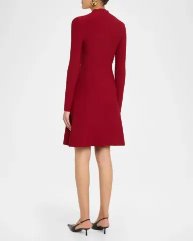Lela Rose Floral Velvet Jacquard Long-Sleeve A-Line Dress | Thumbnail 3