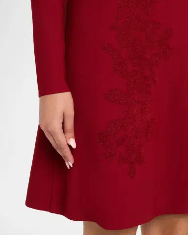 Lela Rose Floral Velvet Jacquard Long-Sleeve A-Line Dress | Thumbnail 5