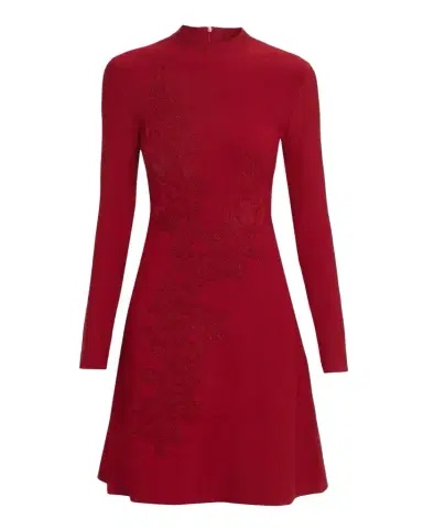 Lela Rose Floral Velvet Jacquard Long-Sleeve A-Line Dress | Thumbnail 1