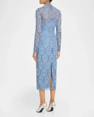 Lela Rose Chenille Lace Long-Sleeve Midi Dress | Thumbnail 3