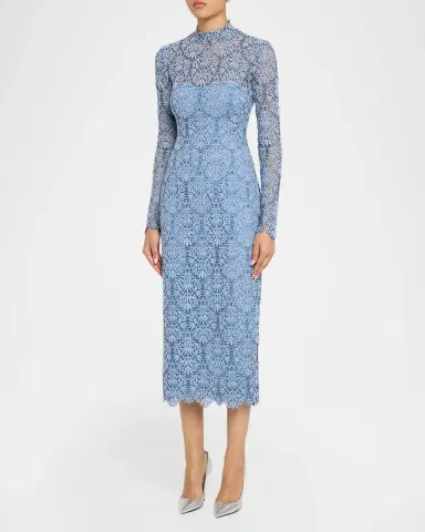 Lela Rose Chenille Lace Long-Sleeve Midi Dress | Thumbnail 4