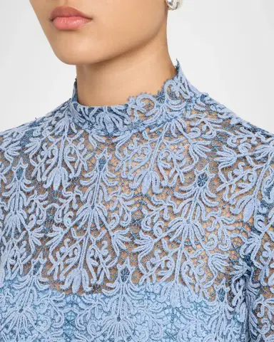 Lela Rose Chenille Lace Long-Sleeve Midi Dress | Thumbnail 5
