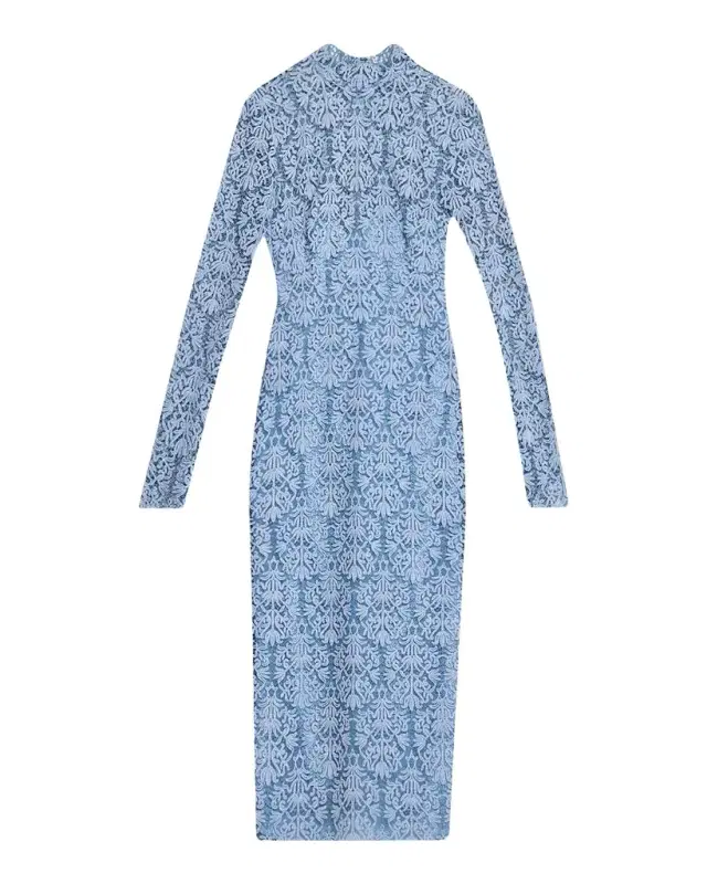 Lela Rose Chenille Lace Long-Sleeve Midi Dress