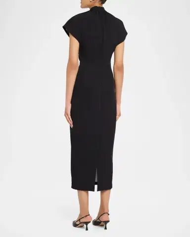 Lela Rose Mock-Neck Floral Crepe Stretch Midi Dress | Thumbnail 3