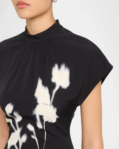 Lela Rose Mock-Neck Floral Crepe Stretch Midi Dress | Thumbnail 5