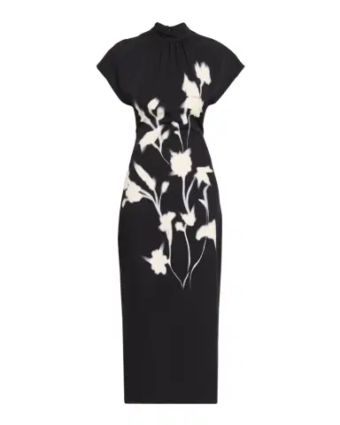 Lela Rose Mock-Neck Floral Crepe Stretch Midi Dress | Thumbnail 1