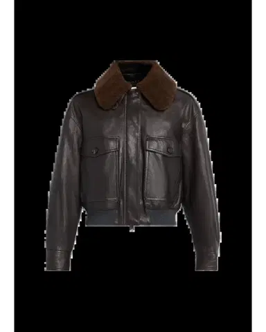 Brunello Cucinelli Waxed Leather Aviator Jacket With Lamb Shearling Collar | Thumbnail 2
