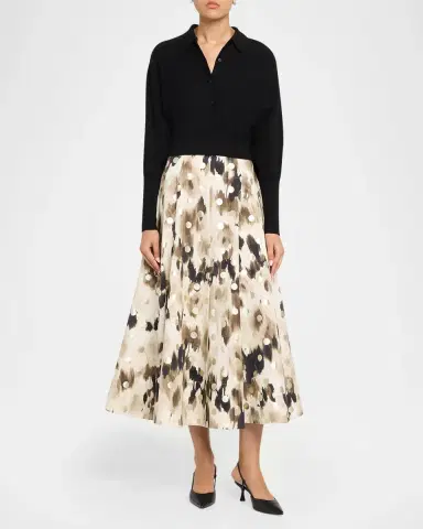 Lela Rose Ikat Metallic Polka-Dot Print Midi Skirt | Thumbnail 2