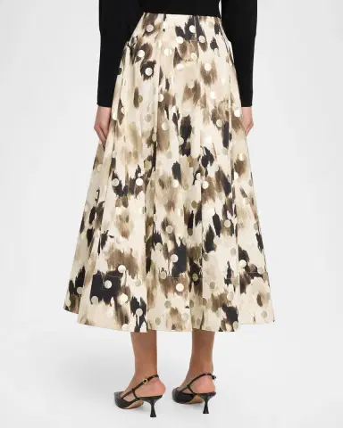 Lela Rose Ikat Metallic Polka-Dot Print Midi Skirt | Thumbnail 3