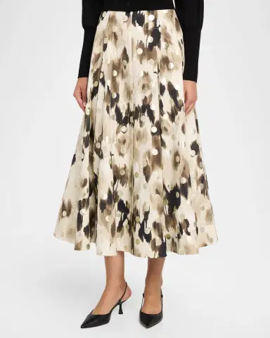 Lela Rose Ikat Metallic Polka-Dot Print Midi Skirt | Thumbnail 4