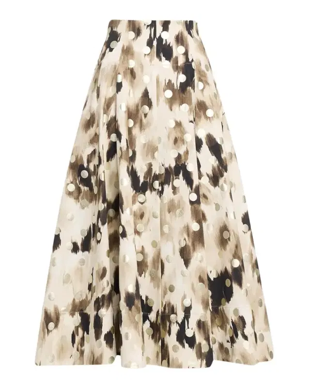 Lela Rose Ikat Metallic Polka-Dot Print Midi Skirt