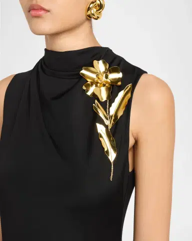 Lela Rose 3D Metallic Flower Draped Jersey Midi Dress | Thumbnail 5 Lela Rose 3D Metallic Flower Draped Jersey Midi Dress | Thumbnail 5