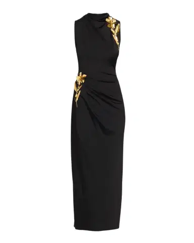 Lela Rose 3D Metallic Flower Draped Jersey Midi Dress | Thumbnail 1 Lela Rose 3D Metallic Flower Draped Jersey Midi Dress | Thumbnail 1
