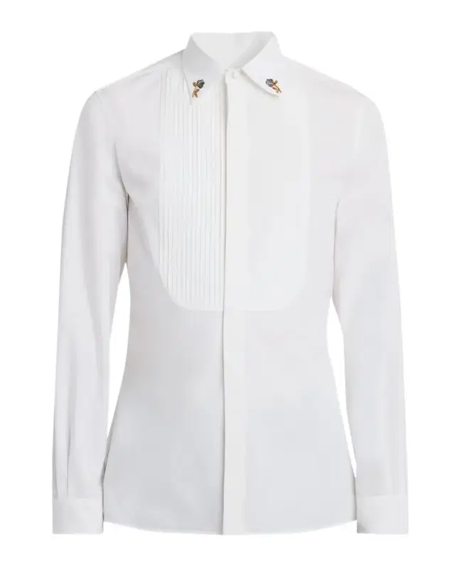 Valentino Garavani Men's Embroidered-Collar Poplin Dress Shirt