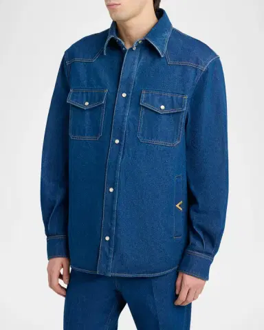 Valentino Garavani Men's VGold-Pocket Denim Western Shirt | Thumbnail 4 Valentino Garavani Men's VGold-Pocket Denim Western Shirt | Thumbnail 4