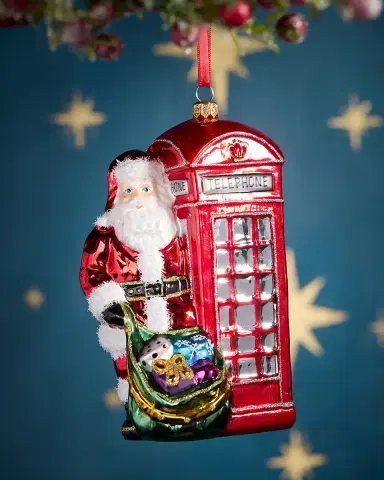 Exclusive Santa with Phone Booth Christmas Ornament | Thumbnail 1