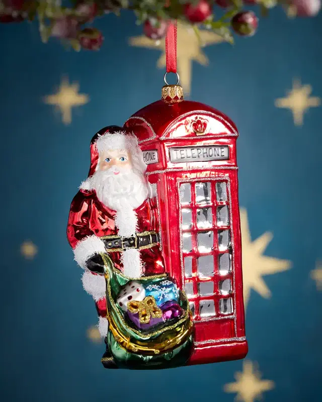Exclusive Santa with Phone Booth Christmas Ornament